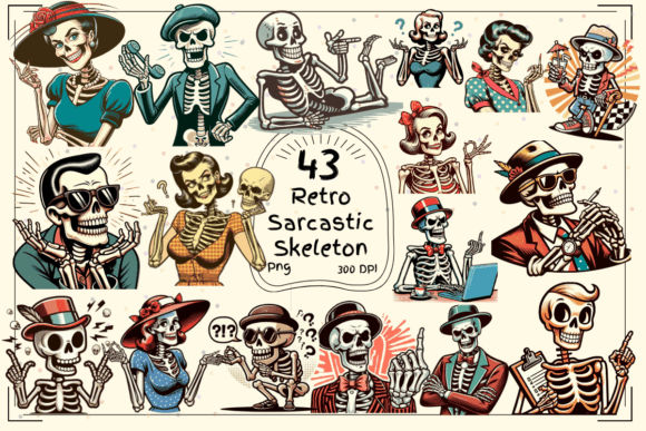 43 Retro Sarcastic Skeleton Clipart: Vintage Attitude for Modern Designers