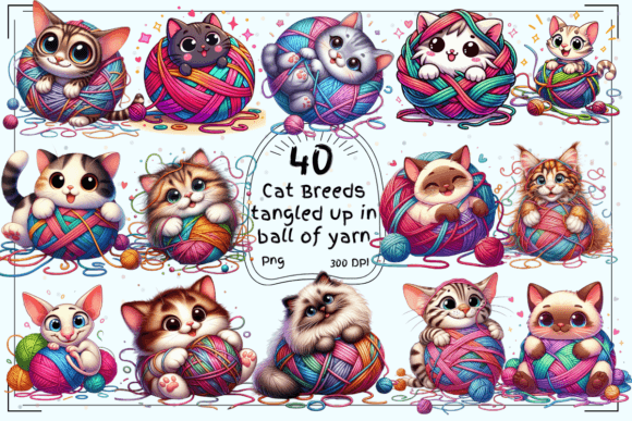 Cats Tangled Up in a Ball of Yarn Vol.2: Whimsical Clipart for Modern Design