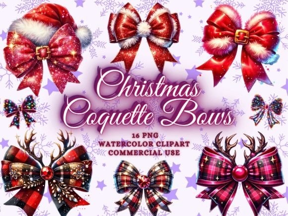 Christmas Lights Coquette Bow PNG Bundle: Festive Design Assets