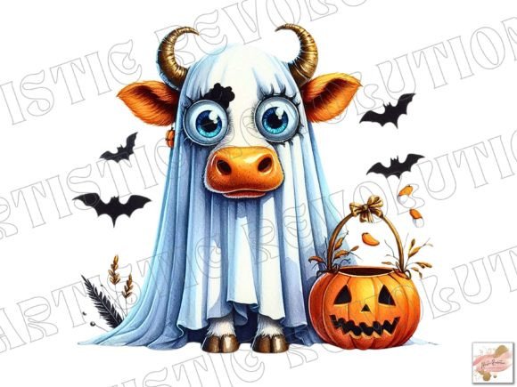 Cute Halloween Cow Ghost PNG: A Playful Design Asset