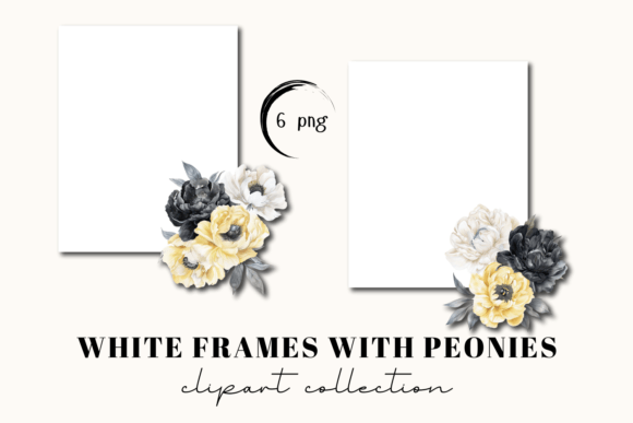 Elegant White Frames with Black & White Peonies for Your Projects
